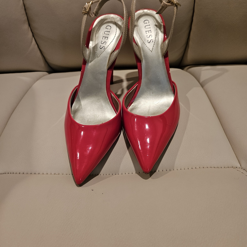 Guess Glossy Red Slingback Heels